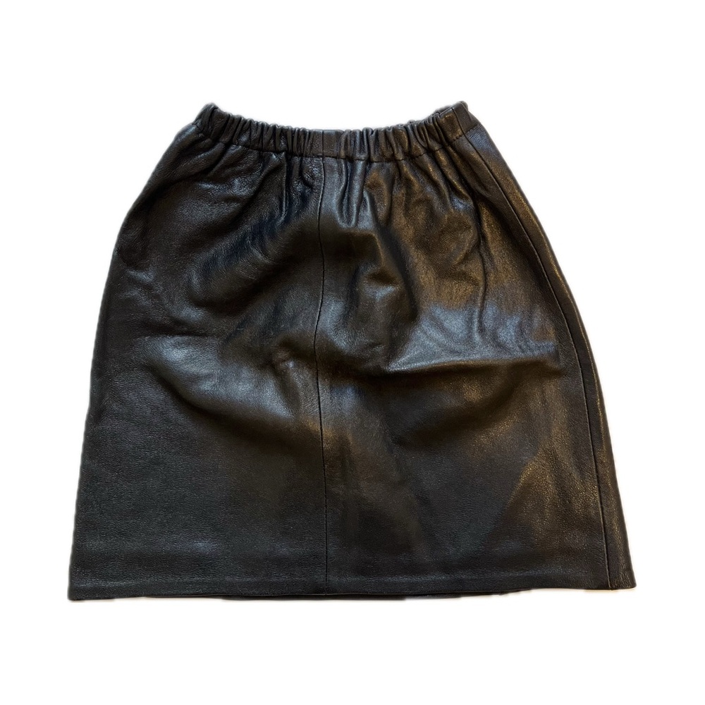 Vintage Black Genuine Leather Skirt - sz 7 - Picture 2 of 5